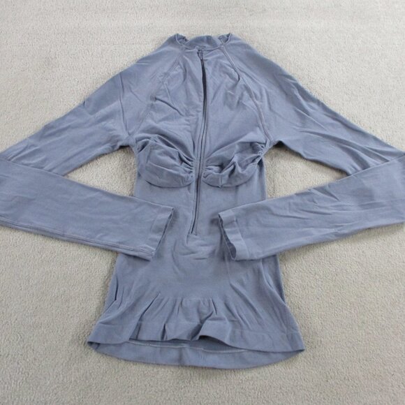 SKIMS Seamless Sculpt Zip Front Top Women Small Steel Blue Long Sleeve Shapewear - Picture 2 of 7